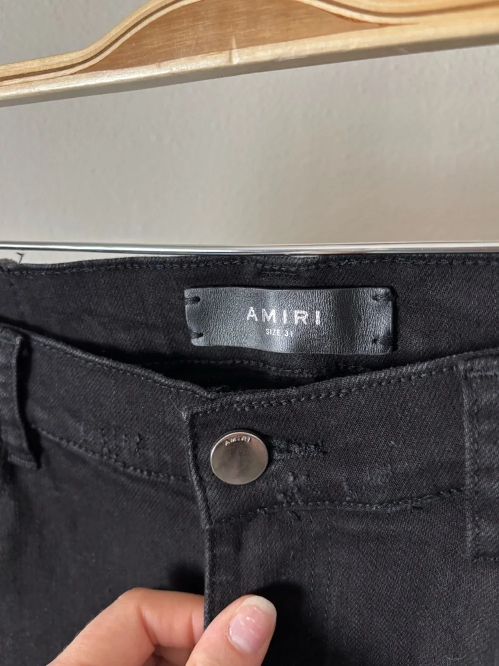AMIRI Men's Jet Black Denim Distressed Jeans with White Side Stripes Size 31
